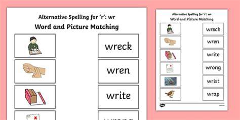 ‘wr Words Phonics Word And Picture Matching Worksheet