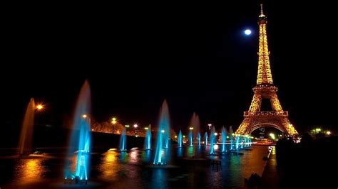 HD wallpaper: paris, eiffel tower, fountains, france, europe, moon ...