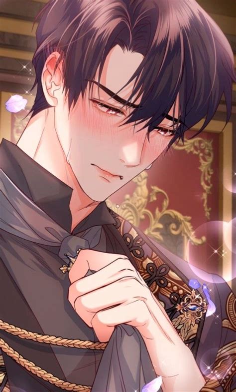 An Anime Character With Black Hair And Purple Eyes Is Holding His Hand