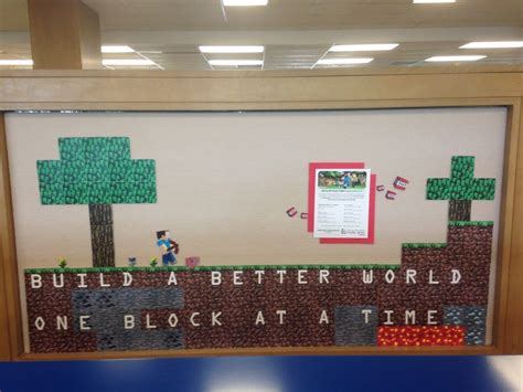 Minecraft Bulletin Board Build A Better World School Bulletin Boards Ra Boards Lego Boards