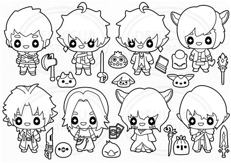 FF14 Clipart, FFXIV Vector, Video Game Illust , Chibi Character, The