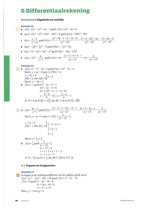 Vwo Wi B Deel2 Hoofdstuk 6 Differentiaalrekening Wiskunde B Studeersnel