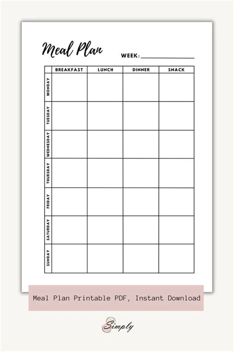 Simple Meal Planner Printable Printable And Fillable Weekly Etsy Meal Planning Printable