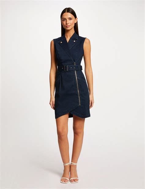 Sleeveless Draped Fitted Denim Dress Raw Denim Ladies Morgan