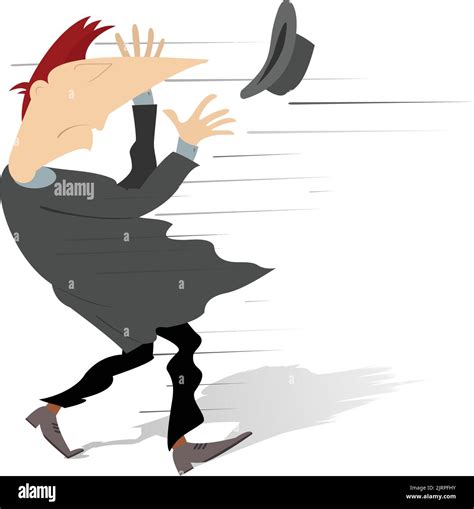 Man Tries To Catch A Hat Gone With The Wind Stock Vector Image And Art