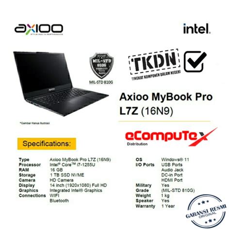 LAPTOP AXIOO MYBOOK PRO L7Z 16N5 I7 16GB 1TB 14 FHD WIN11 TKDN