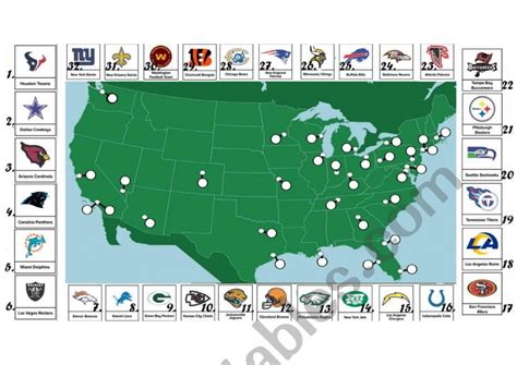 NFL Map Quiz - ESL worksheet by bout5