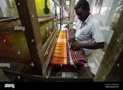 Silk Weaver At His Loom In His House Weaving Kanchipuram Silk Sari