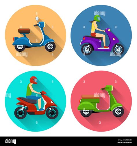 Scooter Transport Flat Icons Set Moped Illustration Motorcycle Side View Bike Transportation