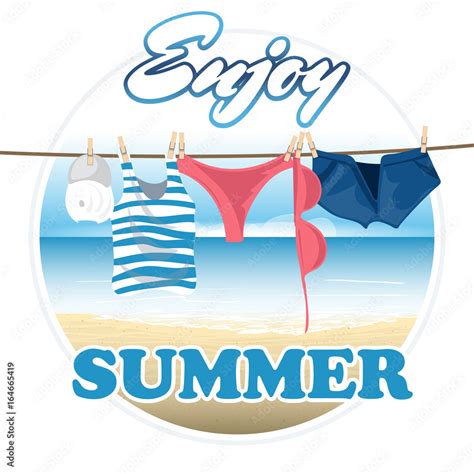 Summer Vector Banner Include Summer Objects Clothes Bikini On Beach Vector Illustration Stock