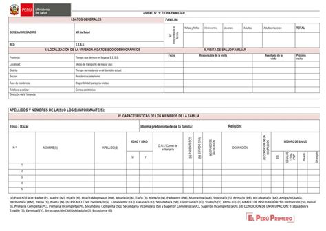 Formulario Para Llenar Ficha Familiar Rosario Baldi O Palomino Udocz