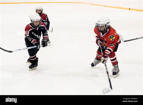 Game of children ice-hockey teams Stock Photo - Alamy