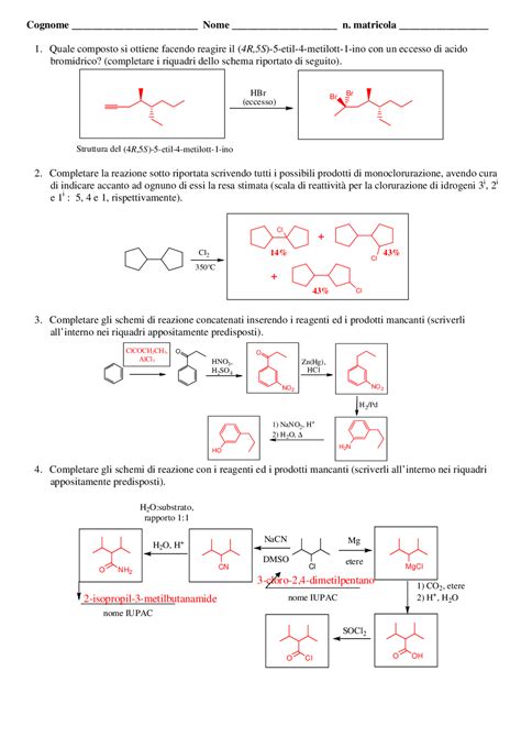 Esercizi Desame Svolti Di Chimica Organica 1 Prove Desame Di