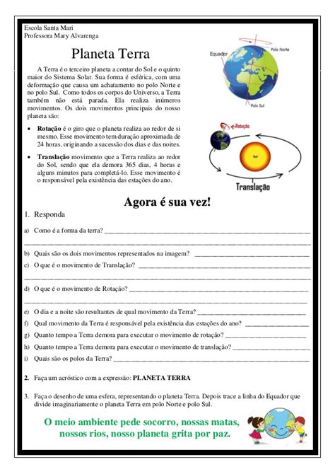 Atividades Sobre O Planeta Terra Para Estudantes