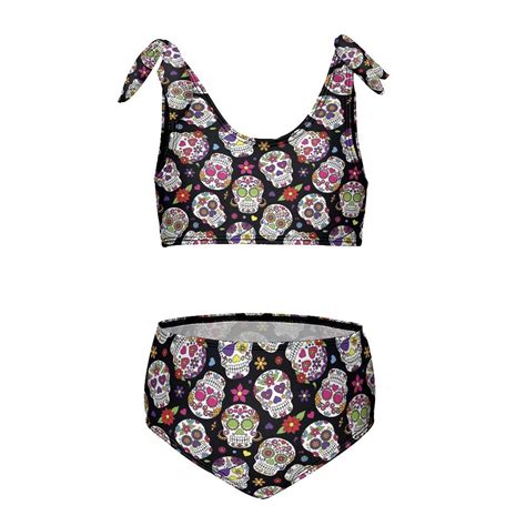 Sugar Skull Roses Designs Girl S Piece Bikini Set Beach Sport Swimsuit Swimwear Y Cm