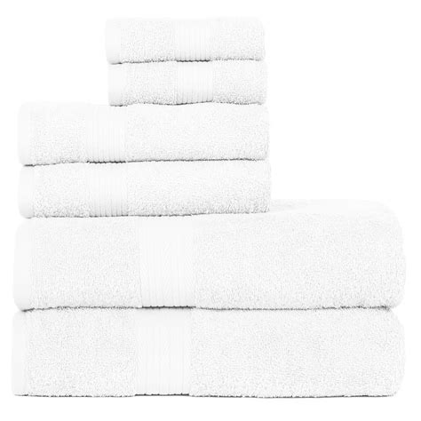 Ample Decor 100 Cotton 6pcs Towel Set 2 Bath Towels 2 Hand Towels 2 Washcloths White