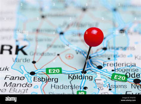 Kolding pinned on a map of Denmark Stock Photo - Alamy