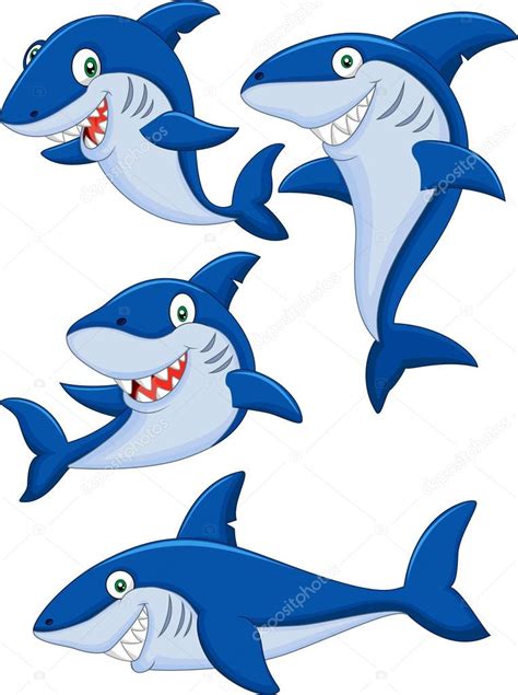 Juego De Colecci N De Tiburones De Dibujos Animados Vector Gr Fico