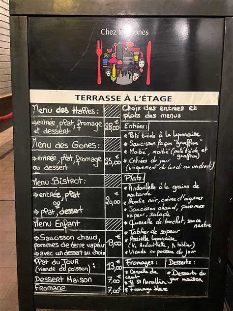 Menu Au Chez Les Gones Restaurant Lyon