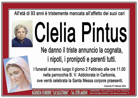 Funerali E Annunci Funebri A Carbonia Clelia Pintus Funer24