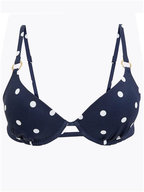 Navy Underwired Plunge Bikini Top Size To D Dd E