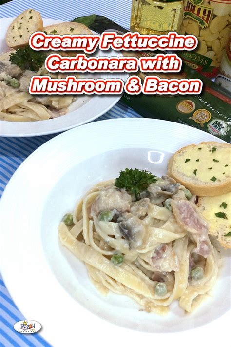 Creamy Fettuccine Carbonara Recipe With Mushroom And Bacon