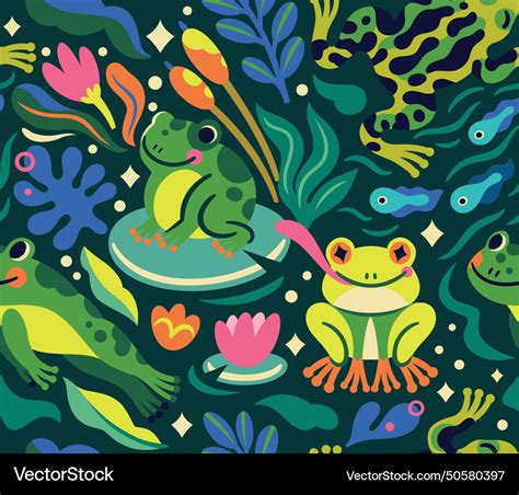 Funny Cartoon Frogs And Tadpoles Characters Vector Image