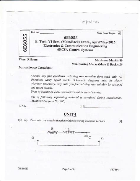 Rtu 2016 Question Paper Semester Vi Electronics And Communication