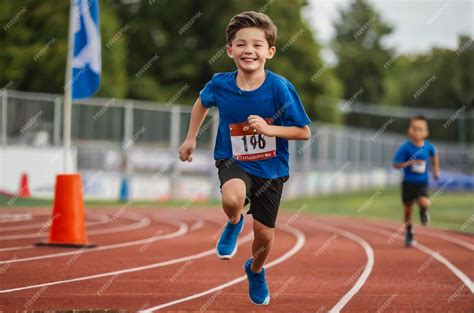 Premium Photo | Child running in stadium Kids run on outdoor track ...