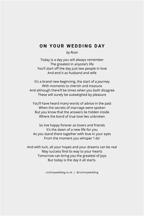 On Your Wedding Day by Anon Wedding Reading Poem