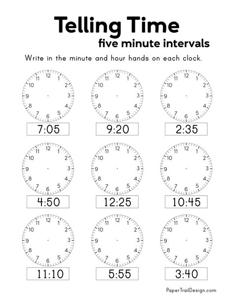 Free Time Worksheet To The 5 Minute Interval Download Free Time