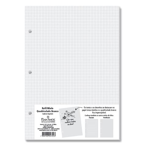 Refil Miolo Quadriculado Branco Caderno Argolado 50 Fls FINA IDEIA