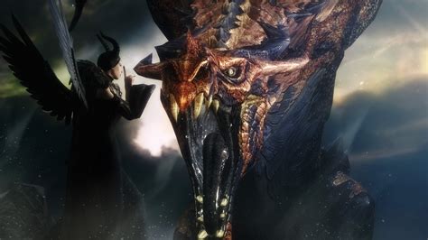 Maleficent And Dragon Digital Wallpaper The Elder Scrolls V Skyrim