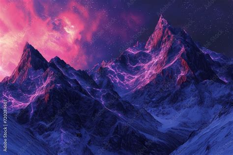 The Majestic Mountain Range Glows Under The Starry Night Sky Its Snow