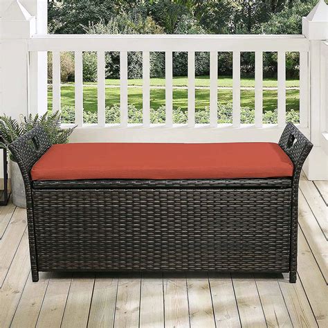 Red Barrel Studio® Outdoor Rattan Bench Patio Bench Storage Box with ...