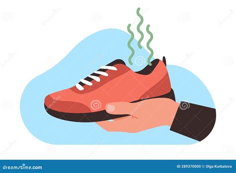 man holds  shoes   hand   bad  unpleasant odor