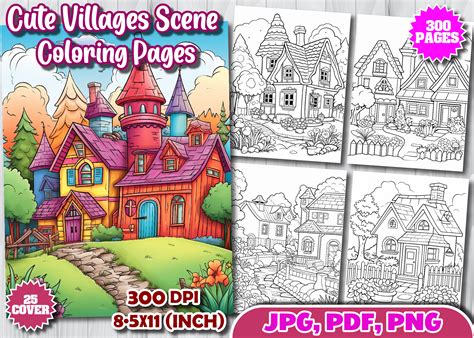 300 Villages Scene Adult Coloring Pages Graphic by KIDS ZONECreative