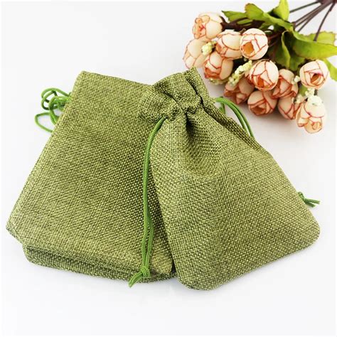 New 100 Pcs Lot Green Color Jute Bags 7x9cm Small Drawstring Jewelry