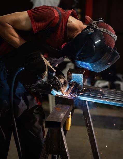 Man Welder Mig Or Tig Welding Craftsman Erecting Technical Steel Industrial Steel Welder In