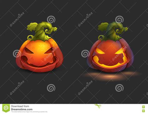 Halloween Cartoon Pumpkin And Pumpkin Lights On Dark Background Stock Vector Illustration Of