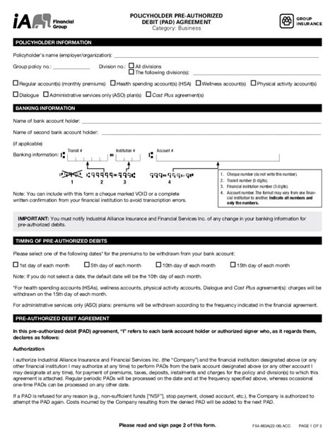 Fillable Online Policyholder Pre Authorized Debit Pad Agreement Form