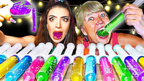 Asmr Glitter Jello Shooter Race Challenge With Most Popular Sour Candy 먹방 Youtube