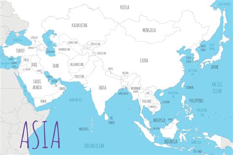 Political Asia Map Vector Illustration With Countries In White Color