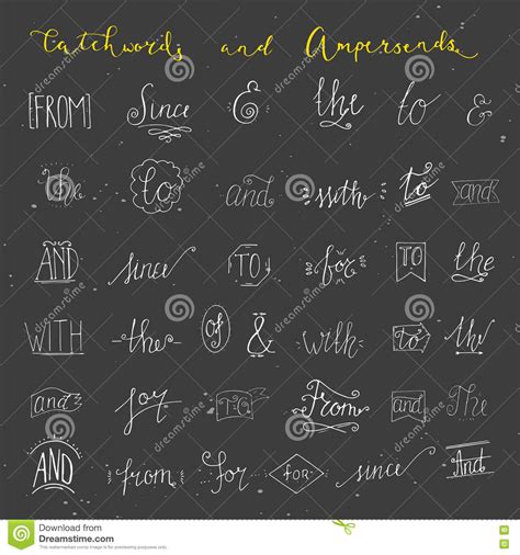 Collection Of Hand Sketched Ampersands And Catchwords Stock