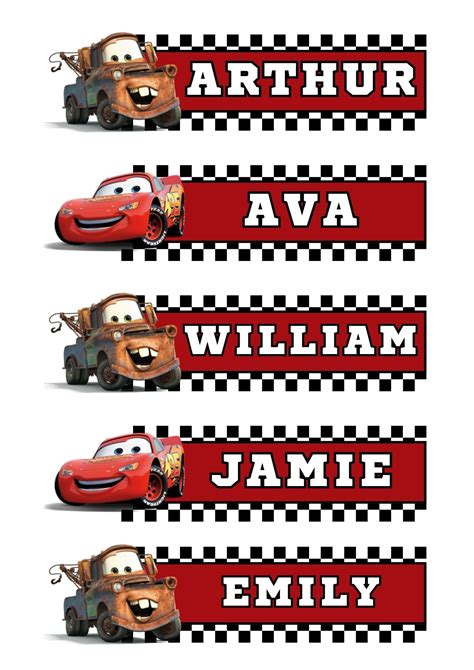 DIGITAL FILE Cars Name Tags Birthday Party Labels Personalised Name Tag Mater Lightning Mcqueen ...