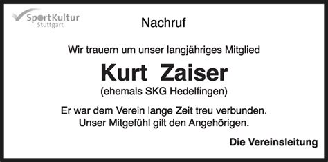 Traueranzeigen Von Kurt Zaiser Stuttgart Gedenkt De