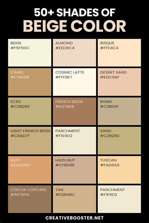 50 Shades Of Beige Color Names Hex Rgb And Cmyk Codes Creativebooster