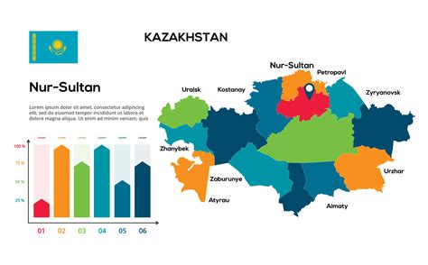 Kazakhstan map. image of a global map in the form of regions of regions ...