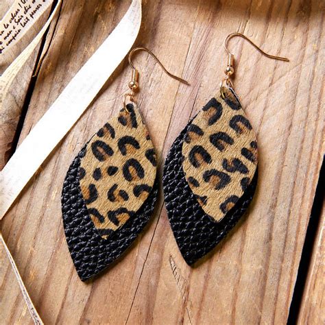 Leopard Printed Double Layered Leather Earrings Fairyseason