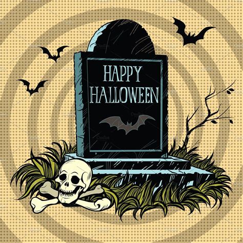 Happy Halloween grave tombstone | Halloween tombstones, Retro vector ...